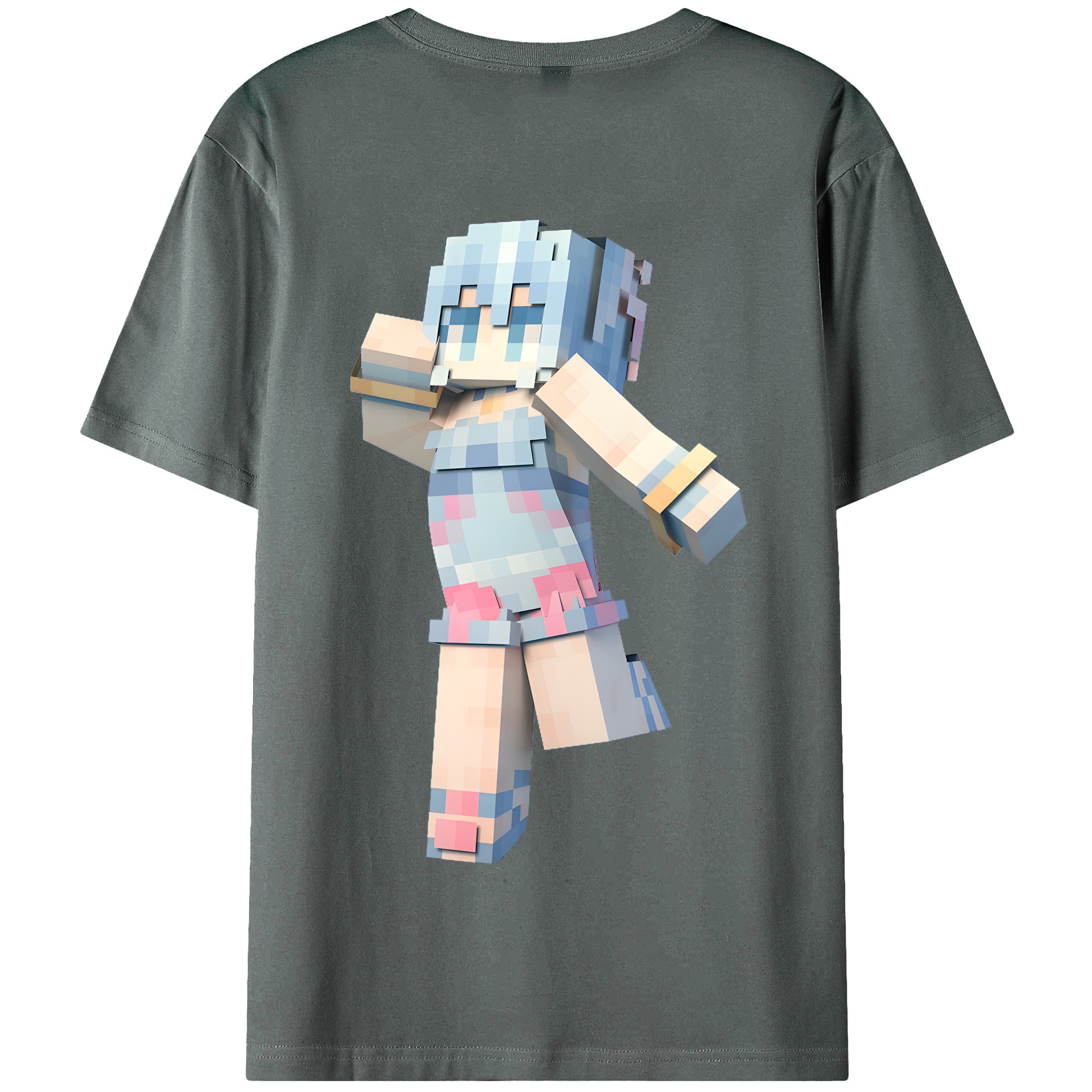 （画像用） マインクラフト ブロックの世界 Minecraft MC Block world 綿100％半袖Tシャツ（背面プリント）